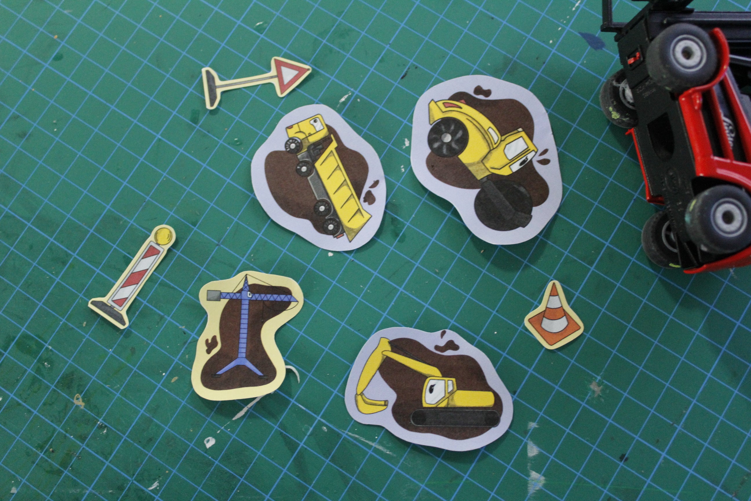 Achtung Baustelle! – 5-teiliges Sticker-Set mit Bagger, Kran & Co. | Handgezeichnete Kinder-Sticker