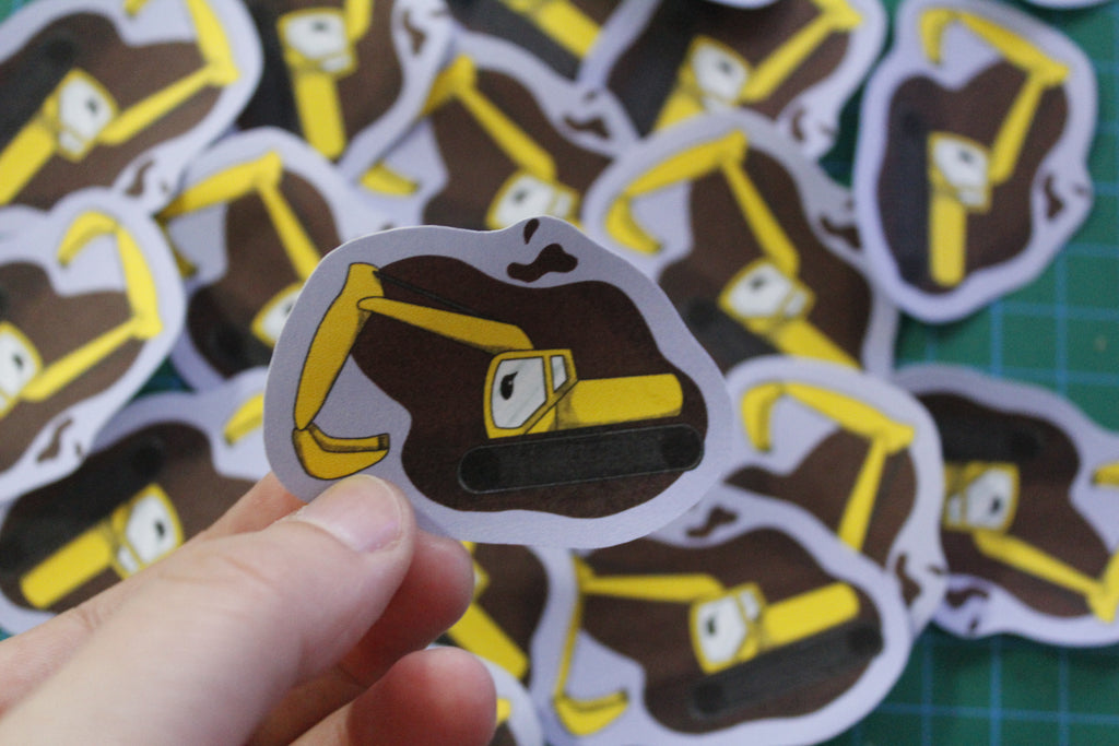 Achtung Baustelle! – 5-teiliges Sticker-Set mit Bagger, Kran & Co. | Handgezeichnete Kinder-Sticker