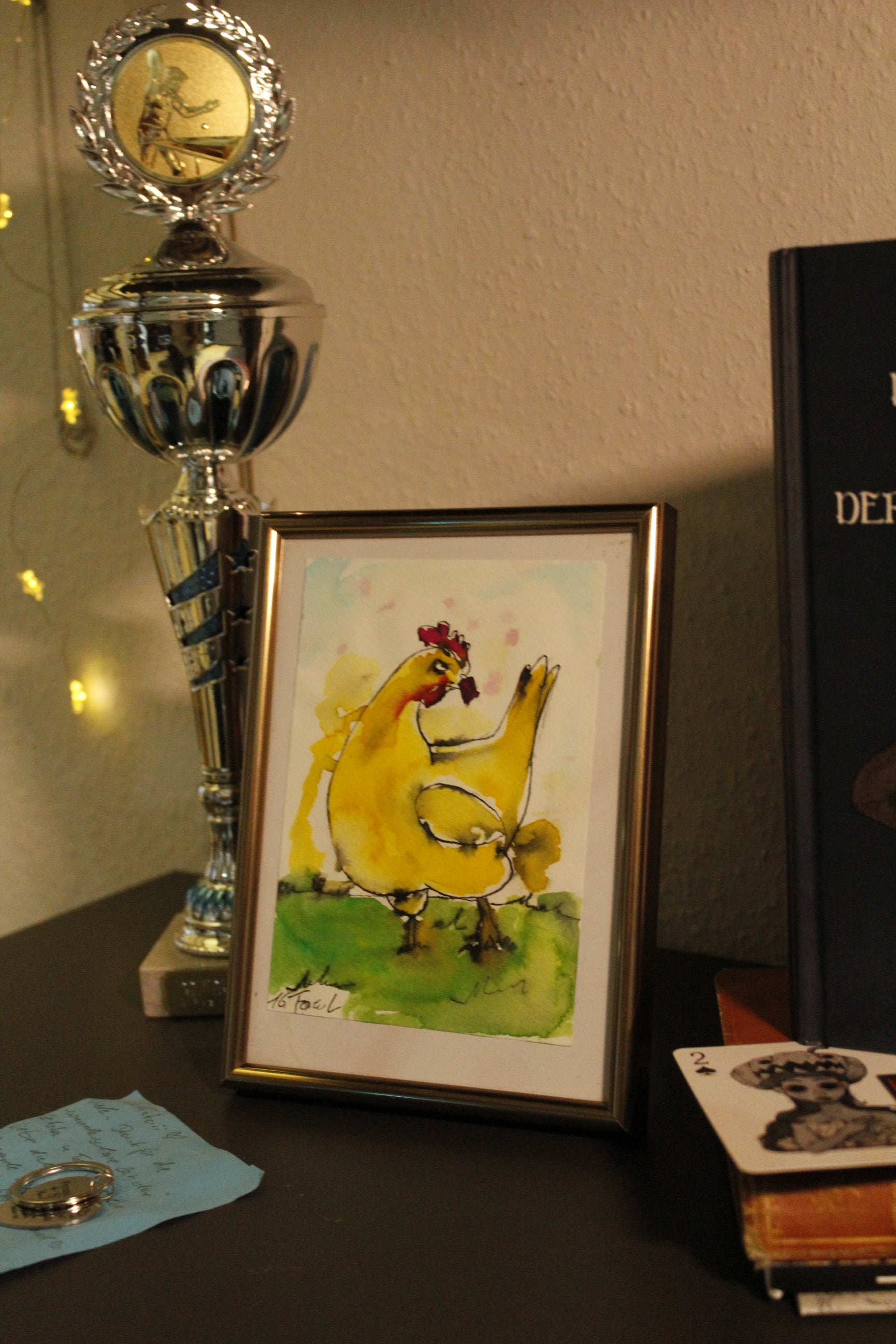 Frau Huhn hat Feierabend – Original Aquarell & Tusche Illustration