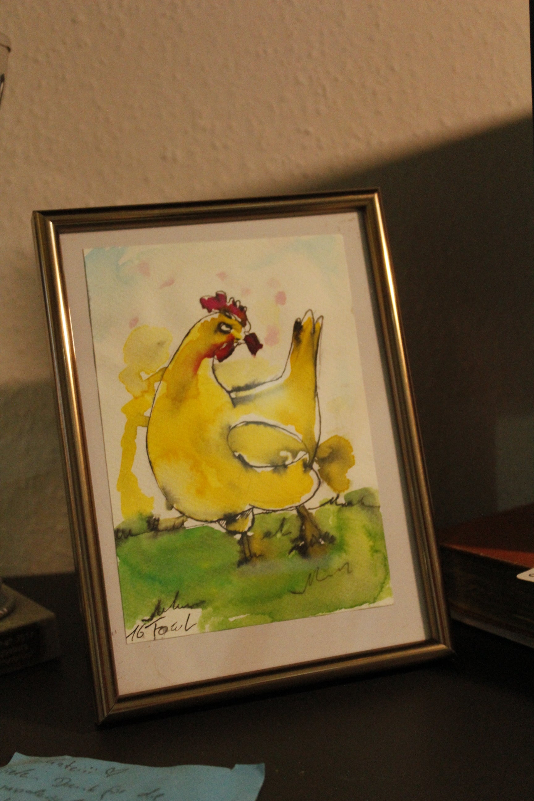 Frau Huhn hat Feierabend – Original Aquarell & Tusche Illustration
