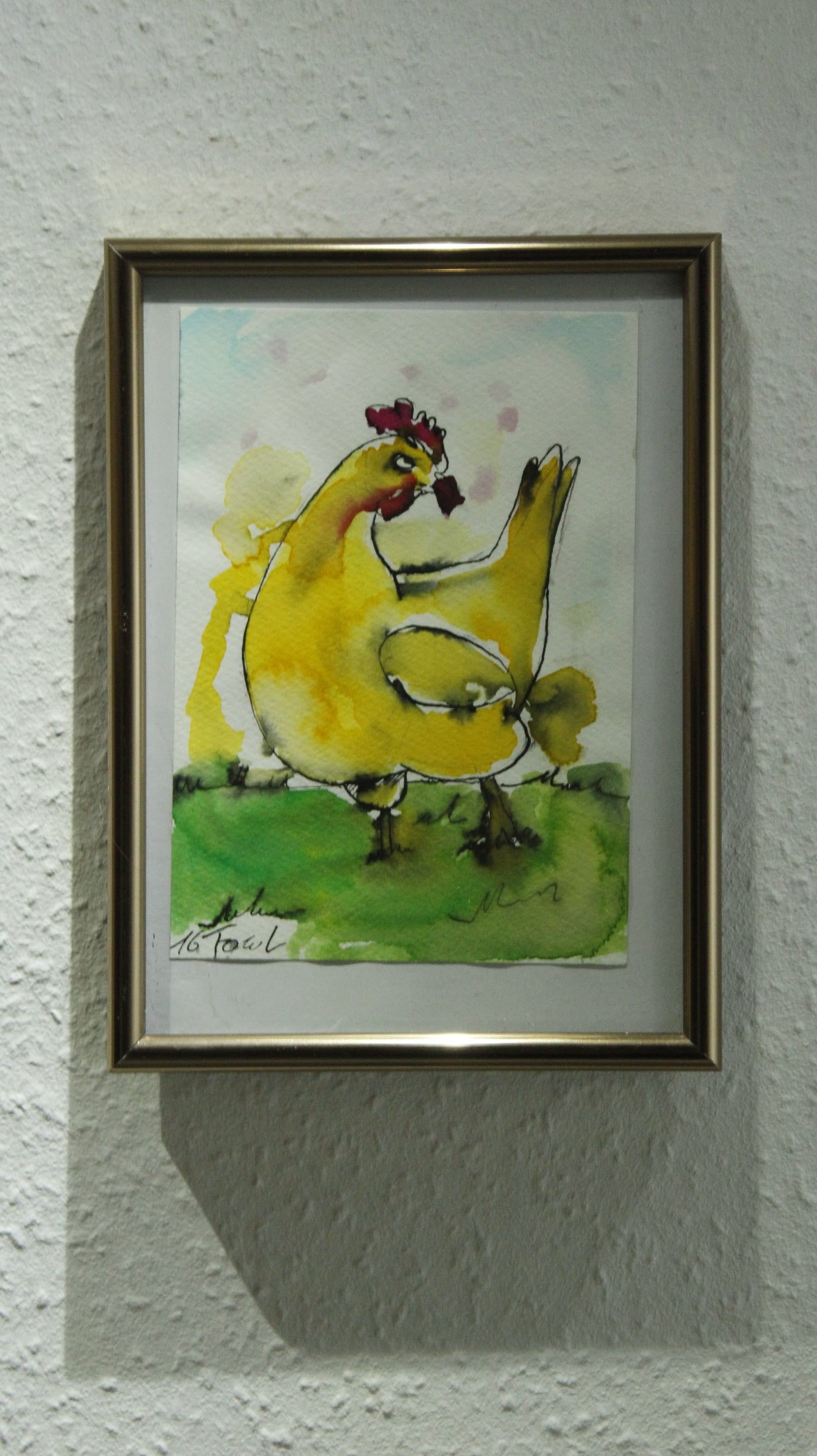 Frau Huhn hat Feierabend – Original Aquarell & Tusche Illustration