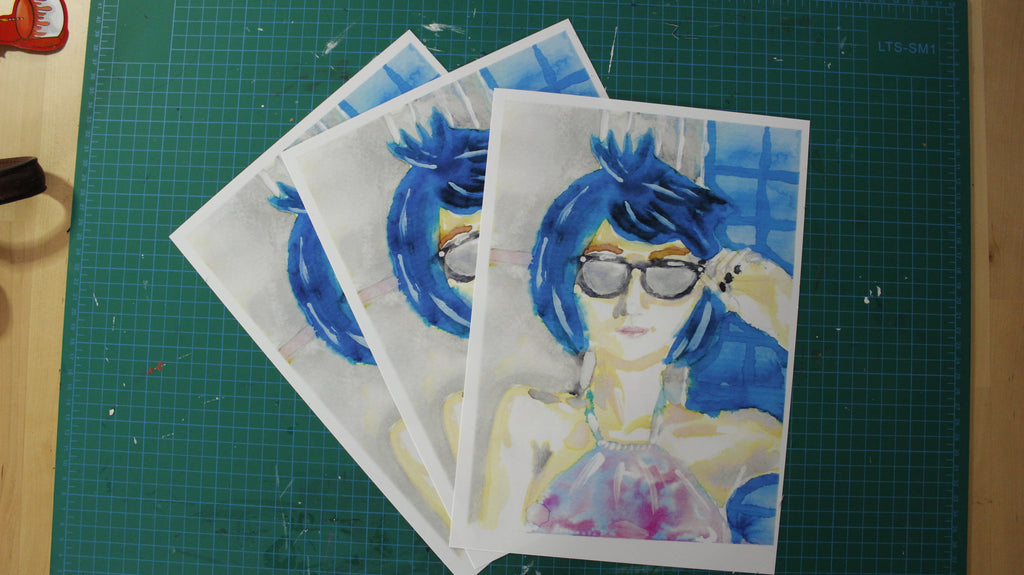 Blue Haired Girl – A Summer Reflection (Aquarellprint)