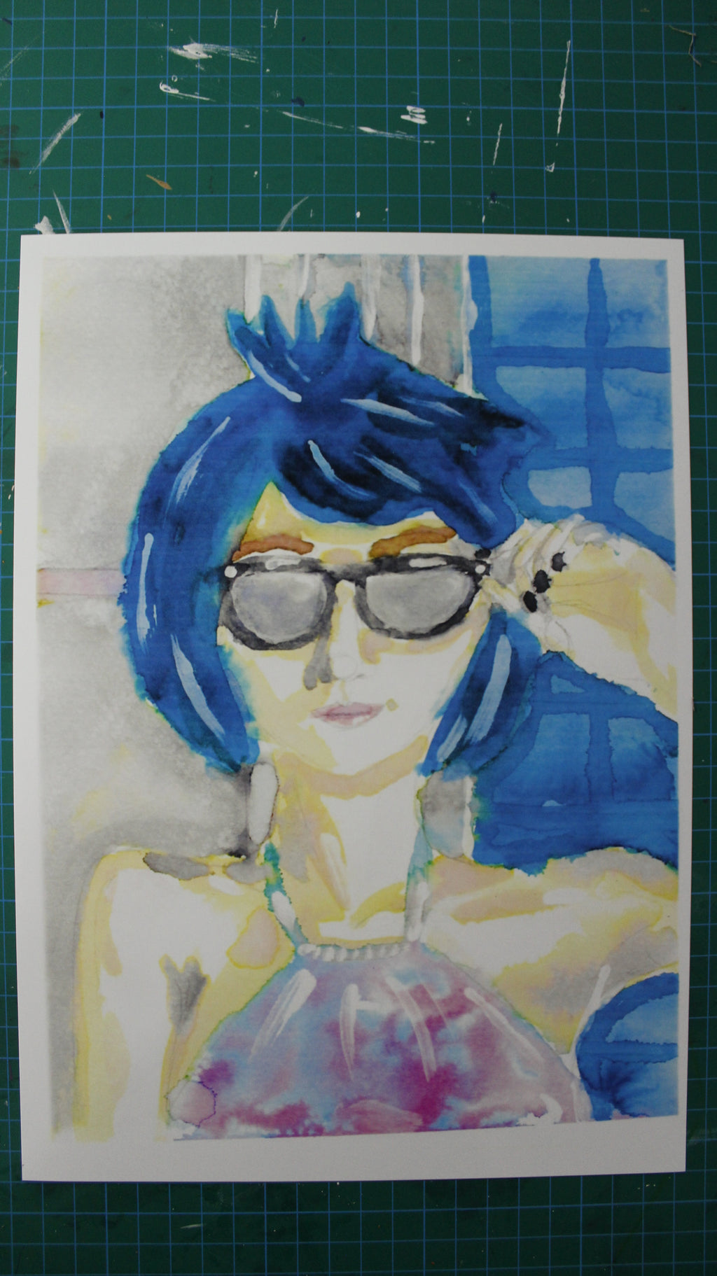 Blue Haired Girl – A Summer Reflection (Aquarellprint)