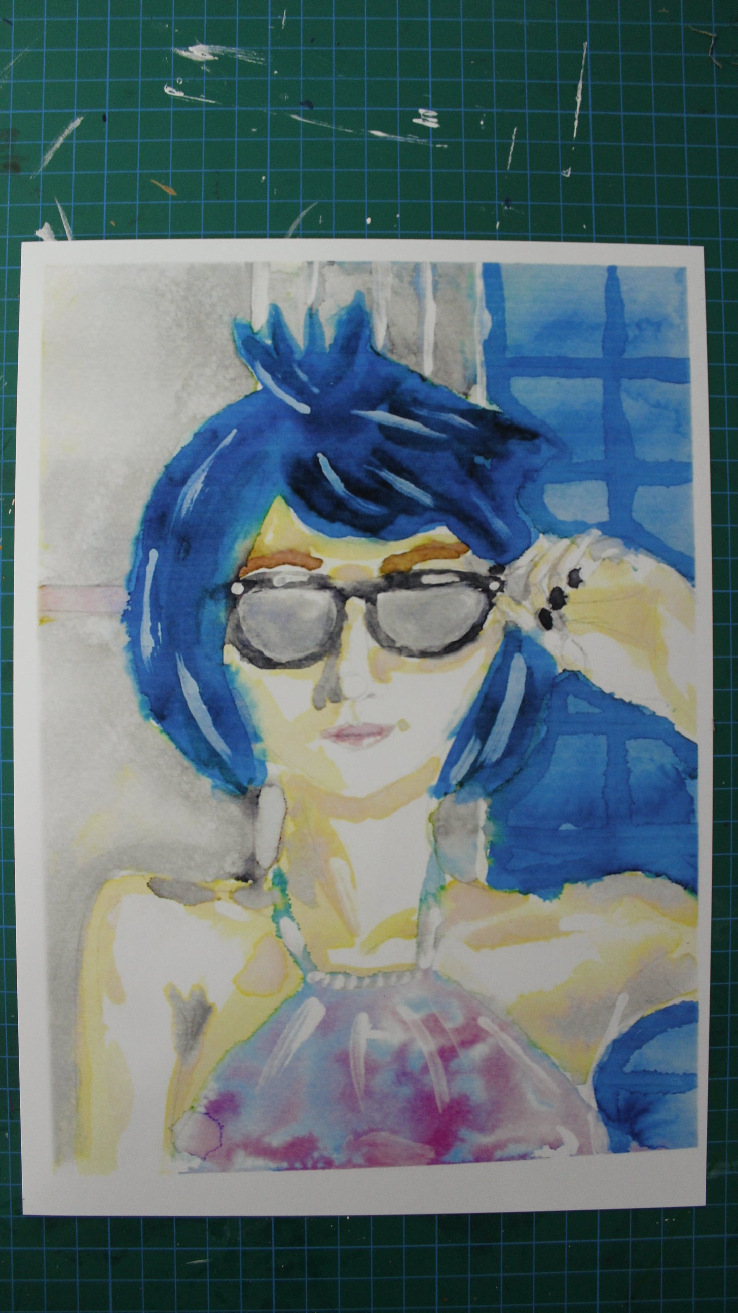 Blue Haired Girl – A Summer Reflection (Aquarellprint)